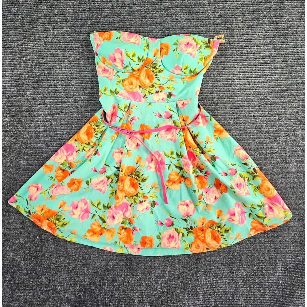 A'Gaci Strapless Fit & Flare Dress Womens Small Multicolor Floral Stretch Boho